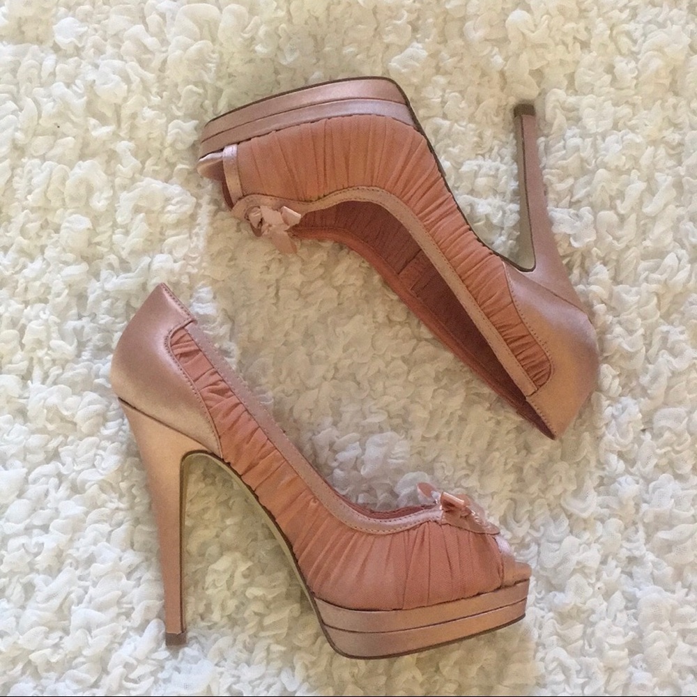 Pink Satin & Chiffon High Heels - Picture 2 of 12